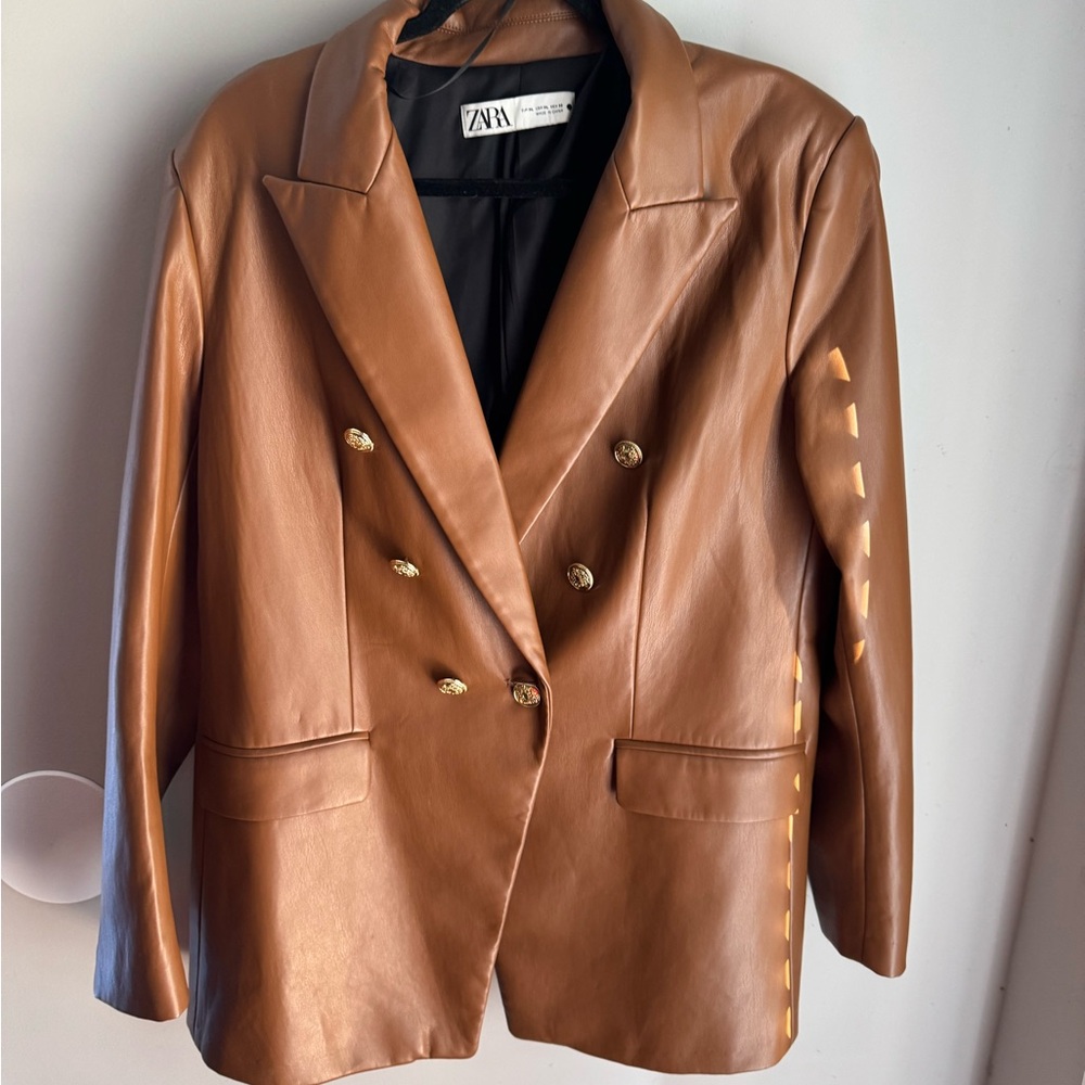 Zara Women's Tan Double-Breasted Blazer